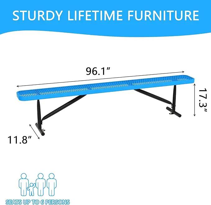 8 Feet Heavy Duty Metal Park Bench for Outside, Outdoor Bench with Portable Frame, Commercial Benches for Shopping Mall, Store, Park, Patio, Deck, Blue by GreenHaven Gardens