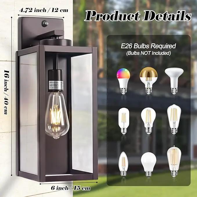 16-inch Oil-Rubbed Bronze Dusk to Dawn Outdoor Wall Light Fixtures, Exterior Waterproof Wall Lanterns, Brown Porch Sconces Lighting, Modern Outside Lights for House Patio Front Door Entryway, 2-Packs by GreenHaven Gardens