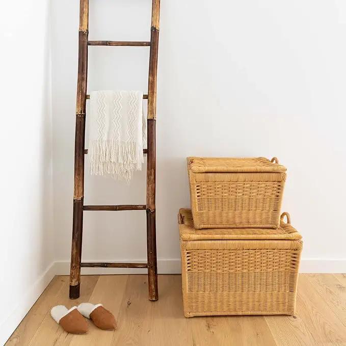 The Basket Lady Lift-Off Lid Wicker Storage Basket, Large, 24.5 in L x 18 in W x 17.5 in H, Sandstone by GreenHaven Gardens
