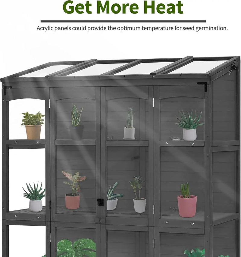 MCombo Wooden Greenhouse, Walk-in Outdoor Greenhouse with Openable Roof and Lockable Door, 0899 (Dark Grey) by GreenHaven Gardens