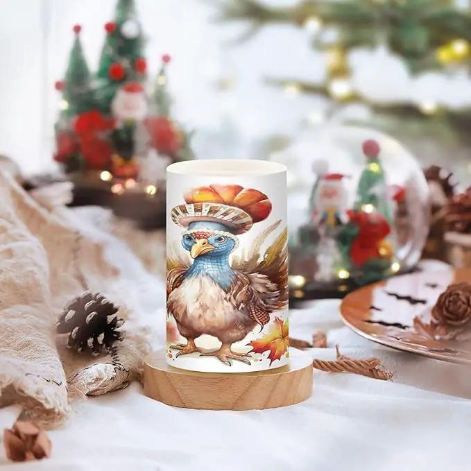 Flickering Flameless Candles, Cute Turkey Thanksgiving Pumpkin LED Candles with Remote Timer, Set of 2 Battery Operated Candle for Valentine Wedding Birthday by GreenHaven Gardens