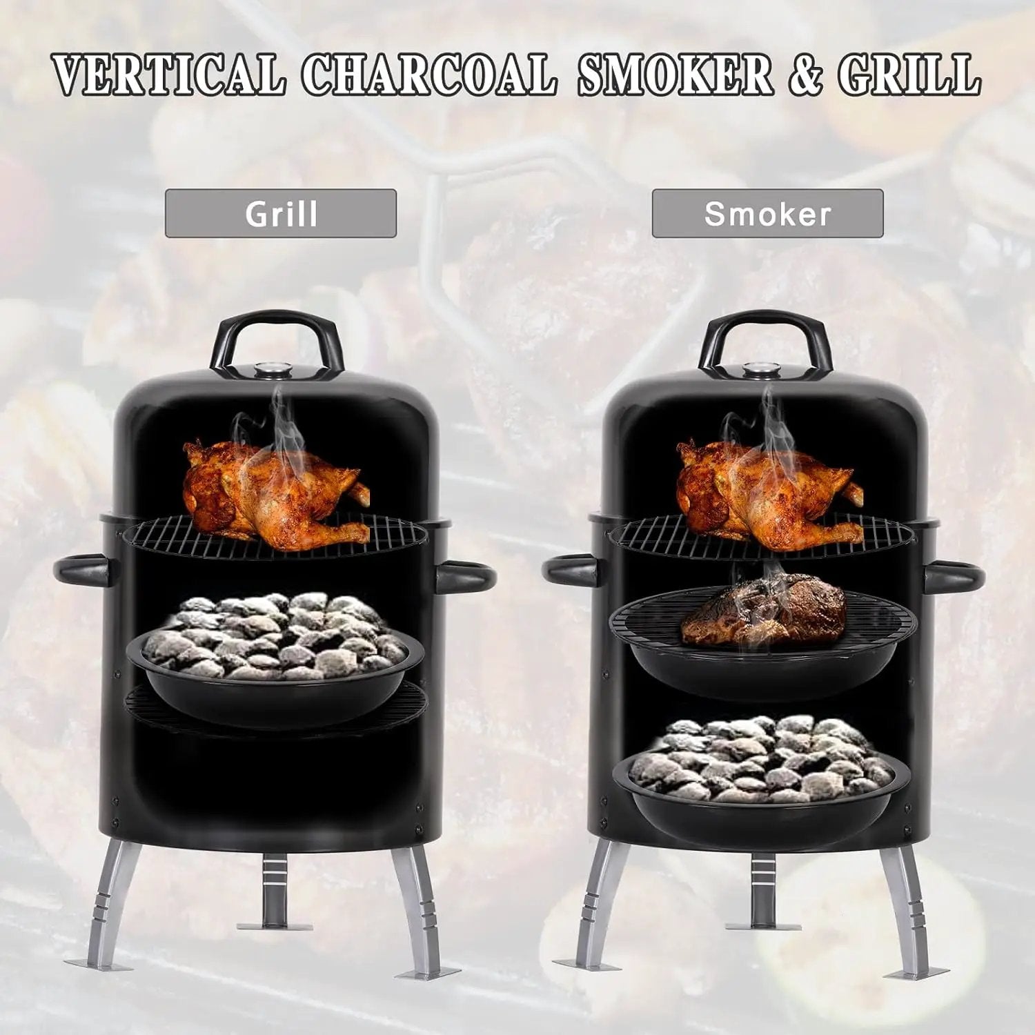 Sophia & William 17" Vertical Charcoal Smoker Grills with Two-Tier Grates, Heavy-Duty Integral Chamber and Tunnel Ventilation System for BBQ, Patio, Outdoor Camping(Black) by GreenHaven Gardens
