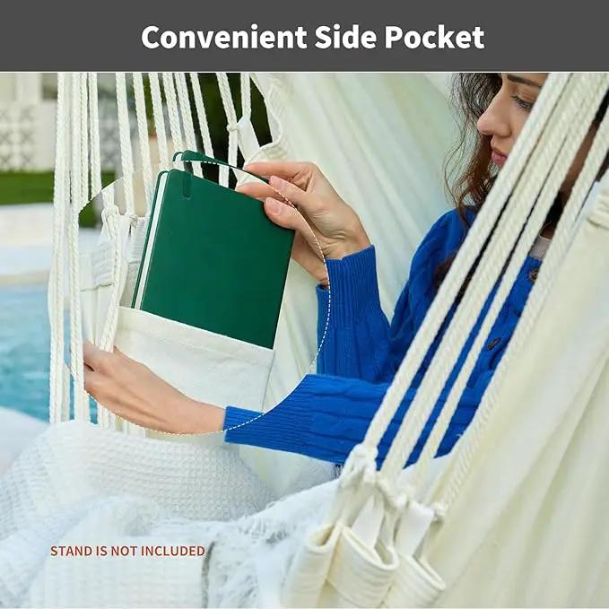 Hanging Hammock Chair Swing MAX 500 lbs Outdoor Hanging Chair with Footrest Indoor Swing Chair with Portable Steel Spreader Bar and Hardware Kit for Bedroom Living Room Patio Porch - White by GreenHaven Gardens
