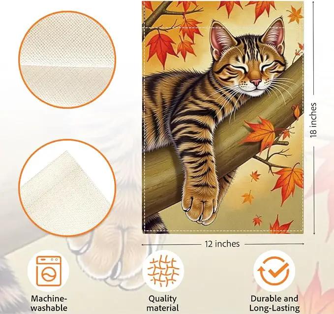 Fall Garden Flag Autumn Cat Garden Flag 12x18 inch Double Sided Fall Thanksgiving Maple Leaves Holiday Flags Decorations for Yard Outdoor Porch (Flay 1805) by GreenHaven Gardens