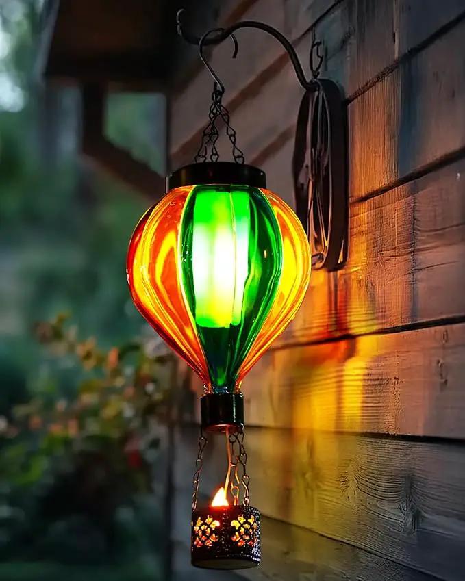 Hot Air Balloon Solar Lantern with Flickering Flame Christmas Gifts for Women Grandma Mom Outdoor Hanging Light Solar Decorative Air Balloon Lamp for Garden Patio Yard and Home (Blue & Yellow) by GreenHaven Gardens