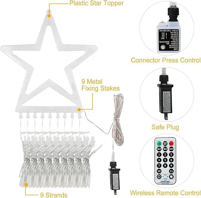 Christmas Decoration Lights, Outdoor String Lights 320 LED 11.5 Ft Waterfall Tree With Big Star Topper 8 Modes for New Year Holiday Garden Yard Indoor Outdoor Decor by GreenHaven Gardens