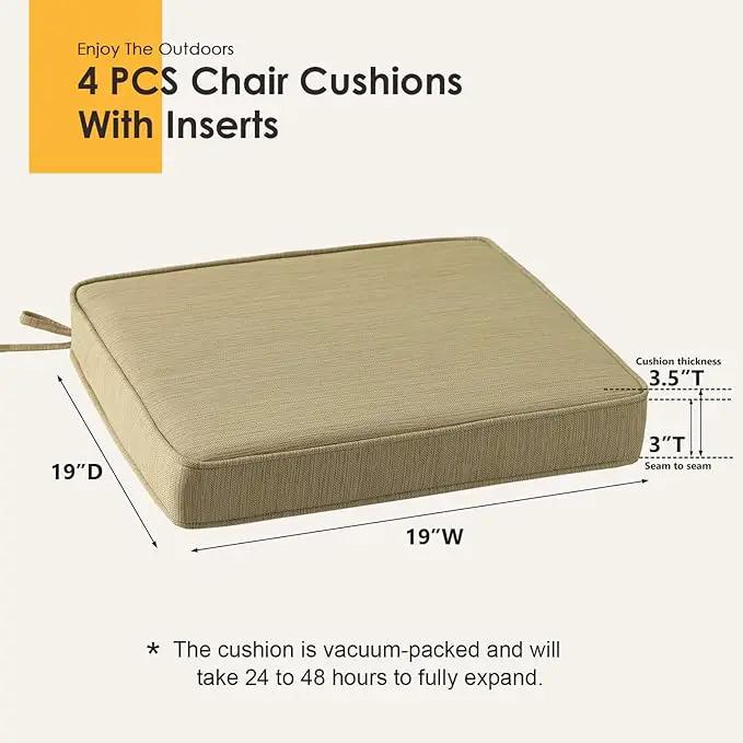 Outdoor Square Corner Seat Cushion, 19"x19"x3", Set of 4, Non Slip Seat Cushion Pads with Removable Cover for Patio Furniture, Garden Yard Lawn, Warm Taupe by GreenHaven Gardens