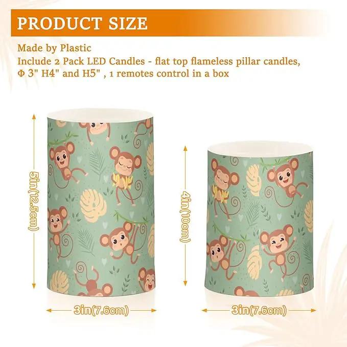 Flickering Flameless Candles, Cute Monkey LED Candles with Remote Timer, Set of 2 Battery Operated Candle for Valentine Wedding Birthday by GreenHaven Gardens