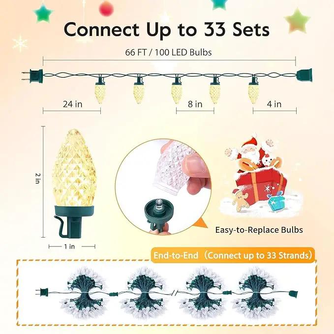 Brightown C9 LED Christmas String Lights, 66ft 100 LED Waterproof Strawberry String Lights, Plug-in Extendable Green Wire Lights String for Outdoor Indoor Outside Patio Wedding Party Decoration by GreenHaven Gardens