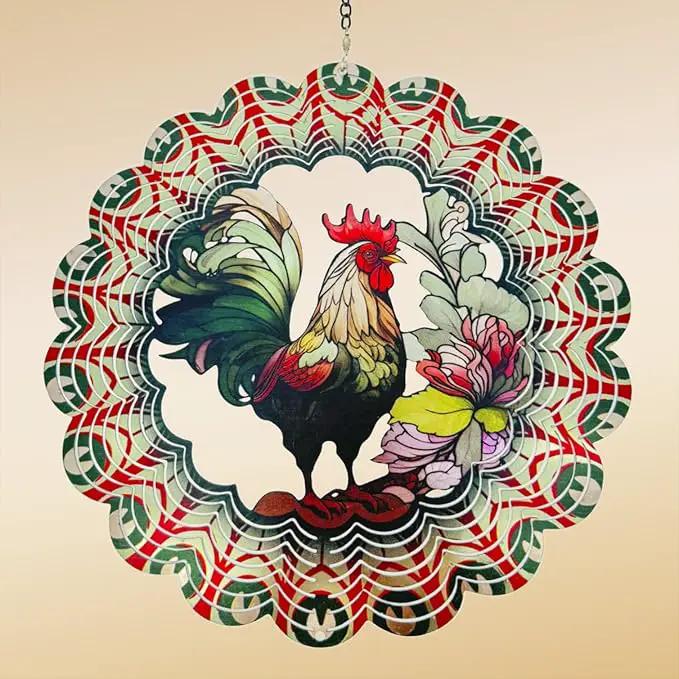 Rooster Metal Wind Spinners - Gifts for Women Mom Grandma Wife, 12 inch 3D Indoor Outdoor Garden Decoration Crafts Cock Wind Spinner, Unique Outdoor Ornament-Suitable As a Creative Gift by GreenHaven Gardens