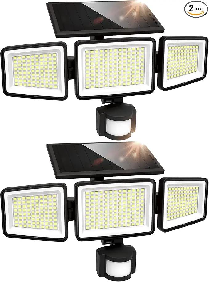 UME Solar Outdoor Lights 302 LED 3000LM, IP65 Waterproof Motion Sensor Outdoor Lights, 3 Heads Solar Security Flood Lights 270 Wide Lighting Angle with 3 Modes for Garden Patio Yard - 2 Pack by GreenHaven Gardens