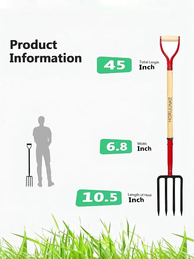 Heavy Duty Garden Fork for Digging, 4 Tines Pitch Fork for Gardening Compost, Garden Pitch Fork with Wooden Handle, 45 Inches-Red by GreenHaven Gardens