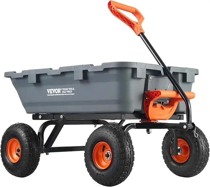 VEVOR 800lbs Poly Dump Garden Cart, Heavy Duty Yard Dump Cart Wagon, 4 Wheel Wheelbarrow with 10in Tires, 180°Rotating Handle, Steel Frame and Quick Release System by GreenHaven Gardens