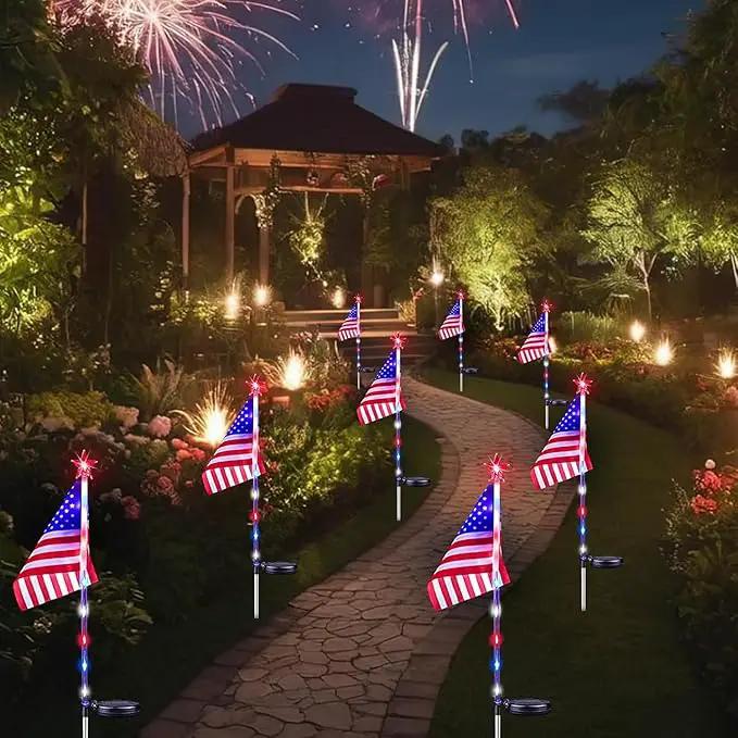 4th of July Decorations Outdoor Solar Lights, 2 Pack Red White and Blue Star Lights for National Day with American Flag, 2 Modes Waterproof Solar Patriotic Light for Independence Memory Day Yard Path by GreenHaven Gardens