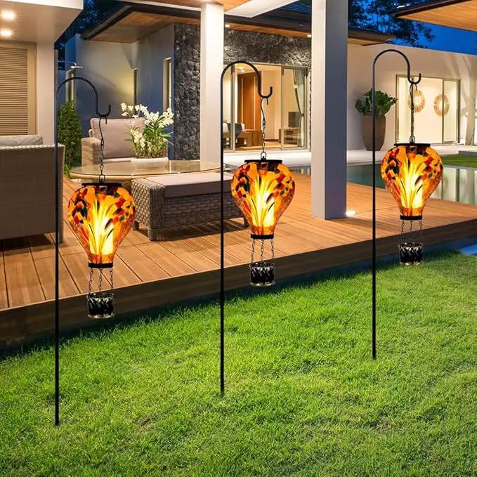 Starsoul Hot Air Balloon Solar Lantern Tie-Dye Style Glass Outdoor Hot Air Balloon Solar Flickering Flame Light Waterproof Hanging Lantern for Garden Yard Patio Decor by GreenHaven Gardens