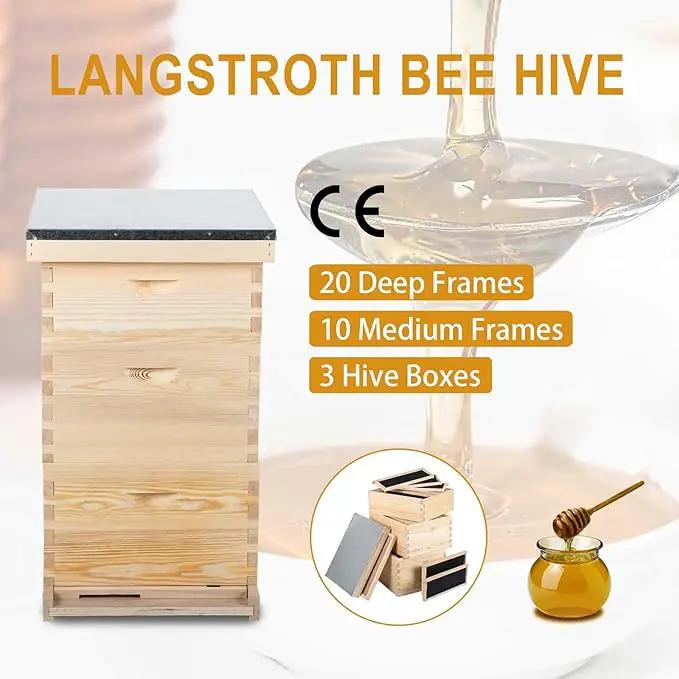 CREWORKS Bee Hive Boxes Starter Kit, 3 Layer Bee House with 10 Medium and 20 Deep Frames & Foundations, Langstroth Beehive for Bee Keeping, Beekeeping Supplies with Plastic Queen Excluder and Nails by GreenHaven Gardens