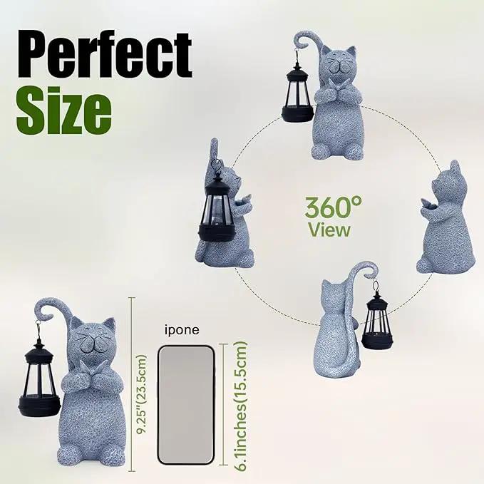 Cat Garden Statue Solar Lights Outdoor-Resin Cat Figurine for Garden Patio Balcony Porch Yard Decor, Halloween Decorations, Birthday Gifts for Women Mom Grandma, Cat Lover Housewarming Gifts by GreenHaven Gardens