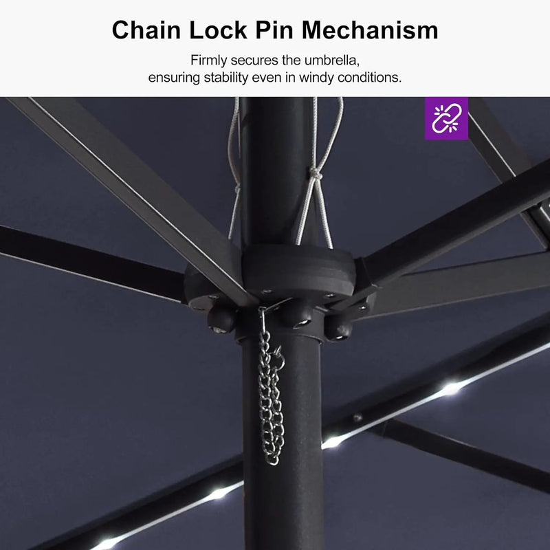 PURPLE LEAF 13ft Double-Side Patio Umbrella with Solar Lights Outdoor Market Umbrella with Base and Crank Handle Table Umbrella for Backyard Pool Garden Deck, Navy blue by GreenHaven Gardens
