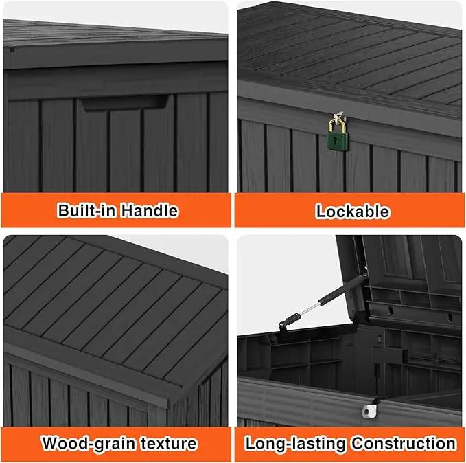 180 Gallon Patio Storage Box - Waterproof Deck Boxes & Outdoor Storage Deck Box, Lockable Resin Chest for Pool/Garden Tools, UV-Resistant, Black by GreenHaven Gardens