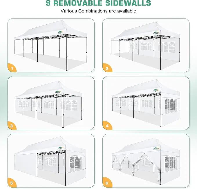 COBIZI 10x30 Pop Up Canopy Tent Heavy Duty with 8 Removable Sidewalls, Commercial Portable Tents for Parties Ez Up Canopy All-Weather Windproof & Waterproof and UPF 80+ Wedding Tent Sun Shelter by GreenHaven Gardens