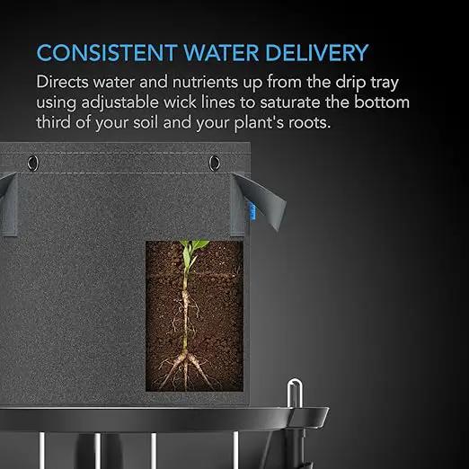 AC Infinity Self-Watering Fabric Pot Base, 4-Pack Auto-Irrigation Water Delivery System with Reservoir Meter, Elevated Plant Saucers for Use in Indoor Grow Tents, Greenhouses, and Outdoor Gardens by GreenHaven Gardens