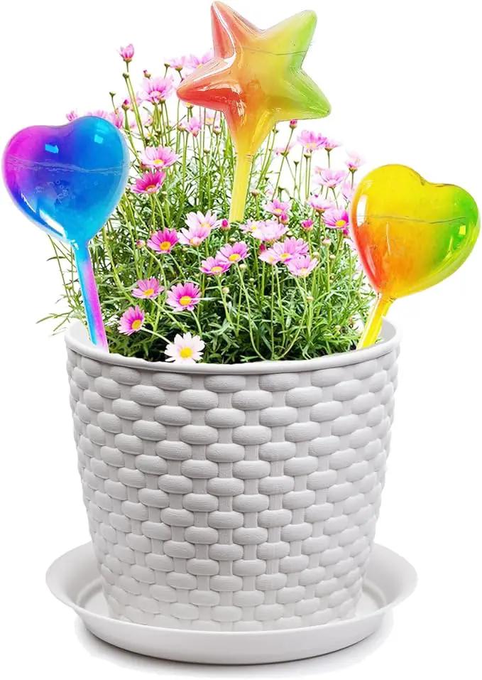 Glass Plant Watering Globes, Flower Watering Globes Self Watering Star Plant Watering Pot, Automatic Multicolored Glass Watering Spray for Everyday Use,3 Pack (A) by GreenHaven Gardens