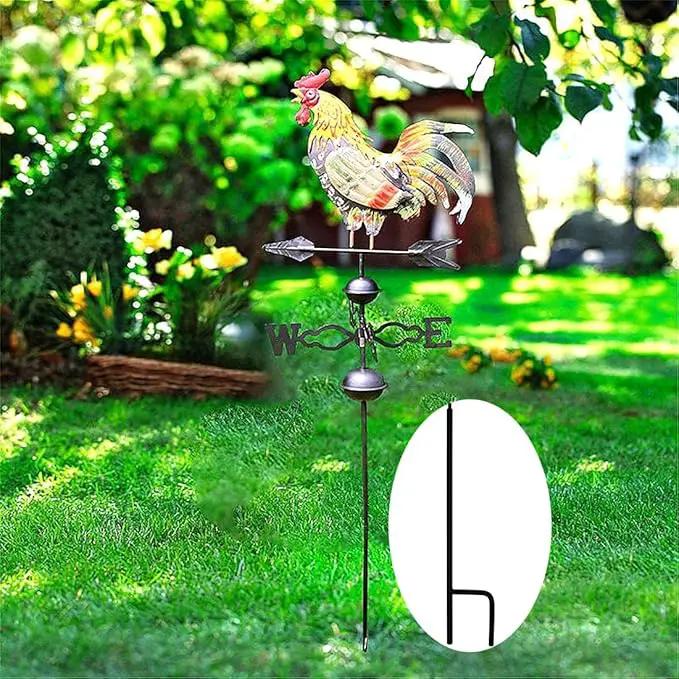 Westcharm 48 in. Crowing Metal Rooster Weathervane | Wind Wheel Decorative Garden Stake with Rooster Ornament | Chicken Garden Weather Vane by GreenHaven Gardens