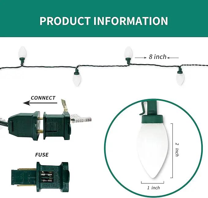 C9 Christmas Lights Outdoor 50 LED Cold White Strawberry Waterproof String Lights Xmas Tree Indoor Decoration Plug in 34.5 Feet Used for Home Festive Courtyard Patio Garden(Cold White) by GreenHaven Gardens