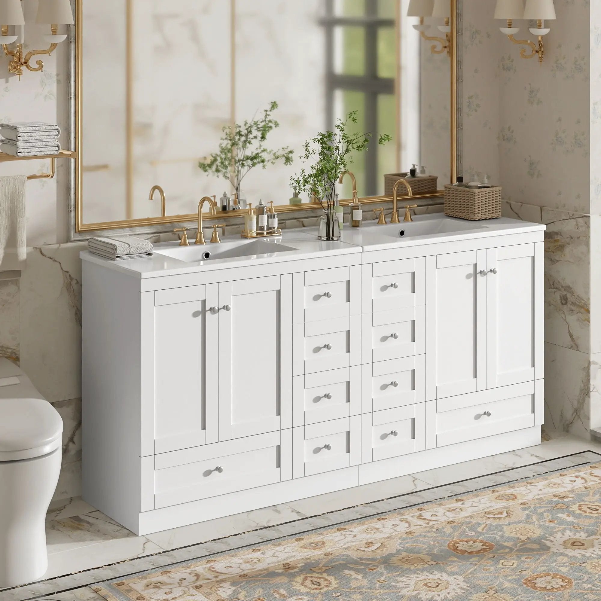 Shaker Free Standing Bathroom Vanity Cabinet & Sink, Soft Close Drawers, Soft Close Doors by HouseOfZazla