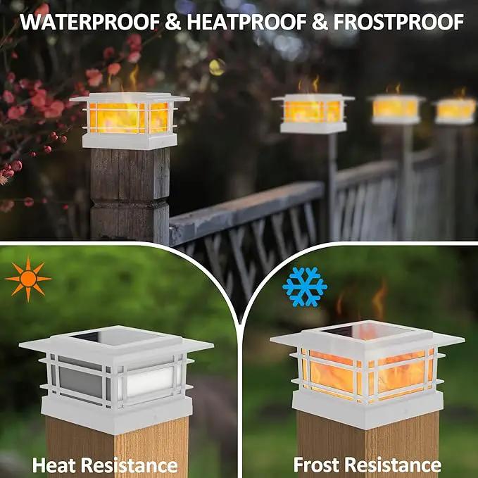 Dynaming 6 Pack Solar Flame Post Lights Outdoor, Solar Powered Fence Post White Shell Cap Light, High Brightness Flickering Flame LED LiVinyl/Wooden Postseck Patio, Fit 4x4 5x5 6x6 Vinyl/Wooden Posts by GreenHaven Gardens