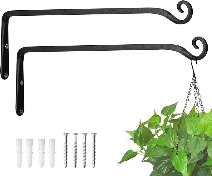 Kingsyard 2-Pack Wall Plant Hanger Outdoor - Heavy Duty Metal Hanging Bracket Hooks for Hanging Plant Bird Feeders Lanterns Wind Chimes Outdoor & Indoor, 15-Inch/Black by GreenHaven Gardens