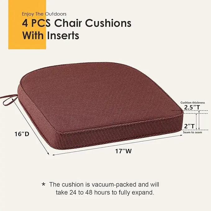 Outdoor Round Corner Seat Cushion, 17"x16"x2", Set of 4, Non Slip Seat Cushion Pads with Removable Cover for Patio Furniture, Garden Yard Lawn, Tan Dotted Red Base by GreenHaven Gardens