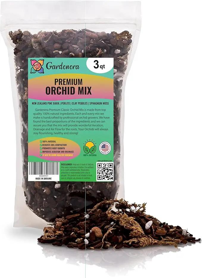 Organic Premium Orchid Soil Mix by Gardenera - Hand Mixed Classic Sphagnum Moss Potting Soil Mix - for Phalaenopsis Orchid - 3 Quart - Made in USA by GreenHaven Gardens