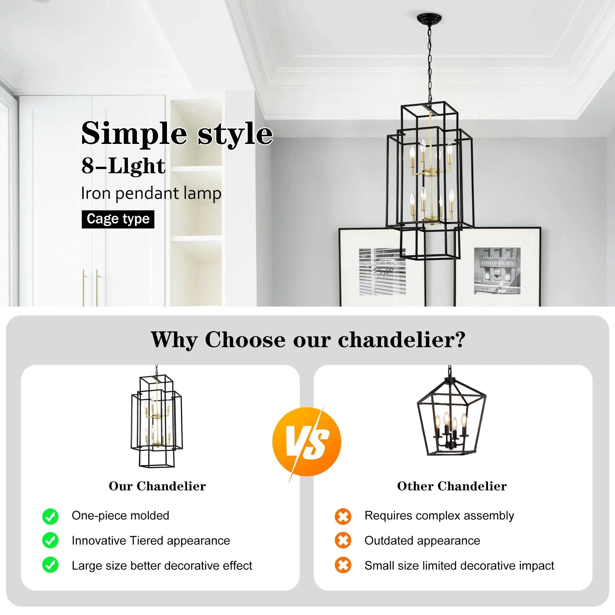 8 Light Lantern Chandelier Lighting, Entryway Chandeliers For High Ceilings, Chandeliers For Dining Room, Foyer, Entry, Staircase, Hallway, Height Adjustable (E12 Bulbs Not Included) by HouseOfZazla