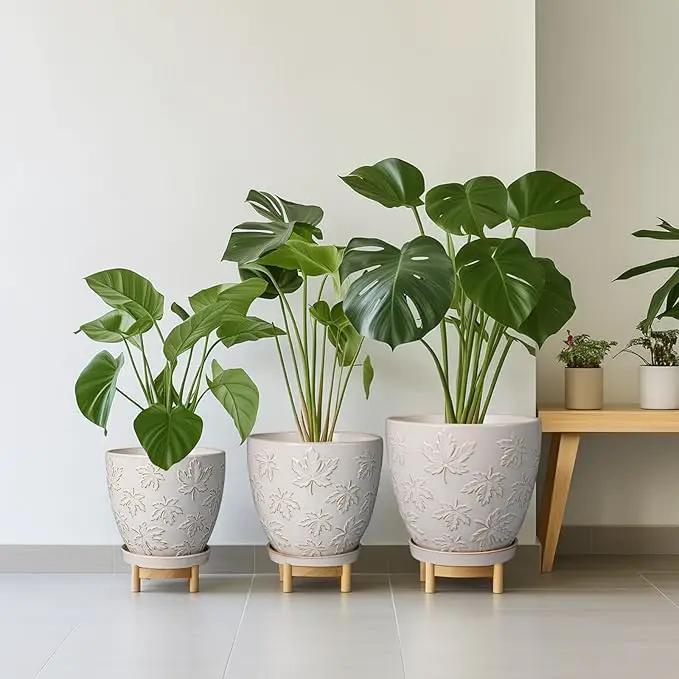 Pots for Plants 10 Inch - Ceramic Planter Large Plant Pot for Indoor Plants Outdoor Round Flower Pot with Drainage Hole and Saucer Home Garden Decor White by GreenHaven Gardens