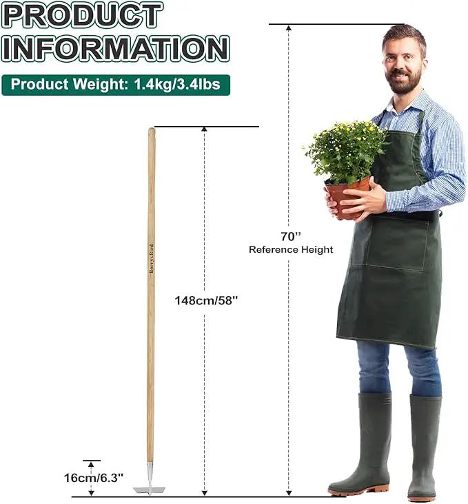 Berry&Bird Flat Edge Garden Hoe, 58'' Hoes Garden Tool with Long Wood Handle, Stainless Steel Weeding Hoe, Heavy Duty Weeder Hoe Tool for Gardening Digging Soil Loosening, Edging & Cultivating by GreenHaven Gardens