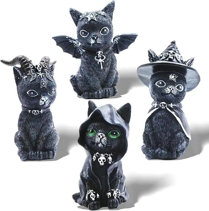4PCS Set Cats Garden Decor Cat Gnome Statues for Outdoor Halloween Cat Figurine Cat Lover Idea Cute Cat homedecor Waterproof Figurines Lawn Ornaments by GreenHaven Gardens