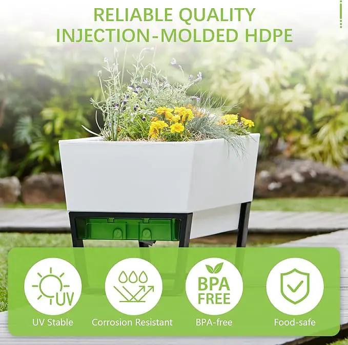 Glowpear Self Watering Planter Box - 29.5", White - UV Stable, Scalable Urban Raised Garden Bed with Water Gauge, Indoor Outdoor for Vegetables, Flowers, Herbs, and Succulents, Gardening by GreenHaven Gardens