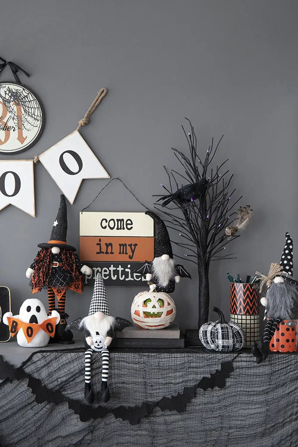 Sitting Gnome With Wings & Plaid Hat, For Halloween Decor by HouseOfZazla