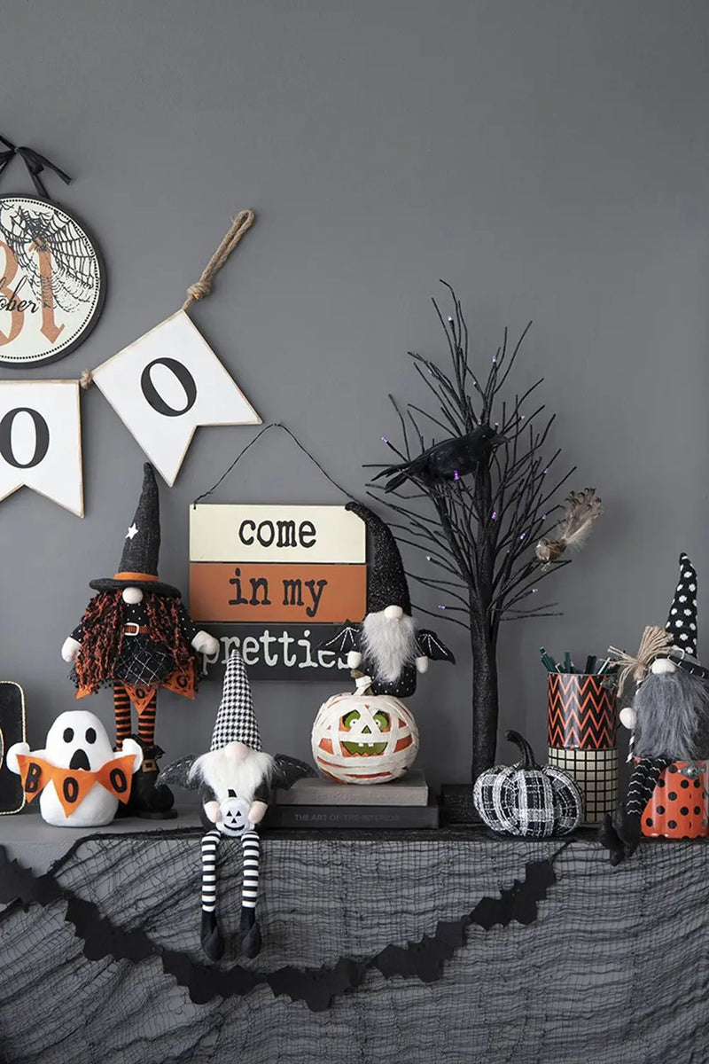 Sitting Gnome With Wings & Plaid Hat, For Halloween Decor by HouseOfZazla