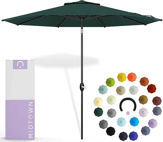 Midtown Umbrellas 10-Year-No-Fade - 9 Ft - UV Proof Forest Green Polyester Fabric - Umbrella Outdoor Patio, Auto-Tilt Aluminum Frame Patio Umbrella for Garden, Pool & Deck - Black Pole by GreenHaven Gardens