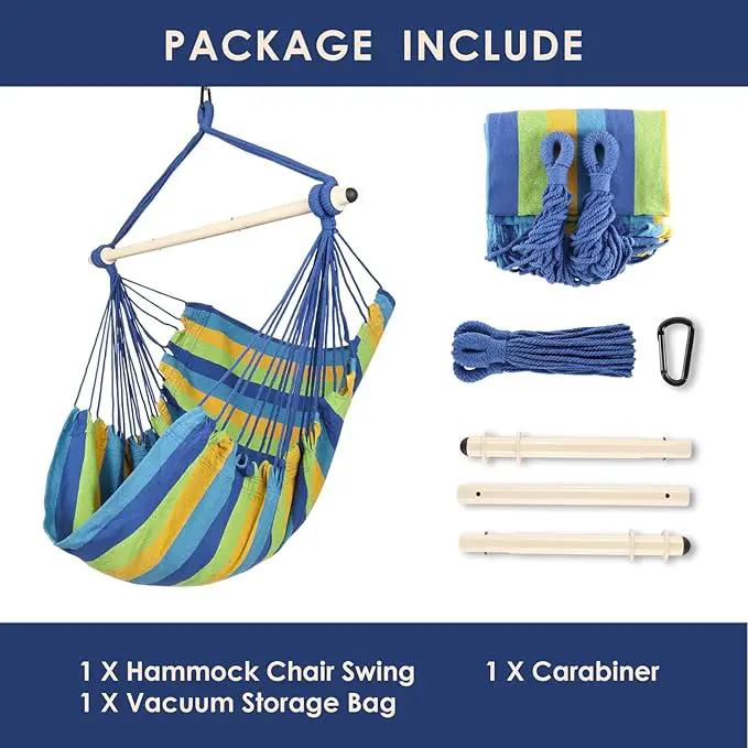 Highwild Hammock Chair Hanging Rope Swing - Max 500 Lbs - Steel Spreader Bar with Anti-Slip Rings - for Any Indoor or Outdoor Spaces (Blue Striped) by GreenHaven Gardens