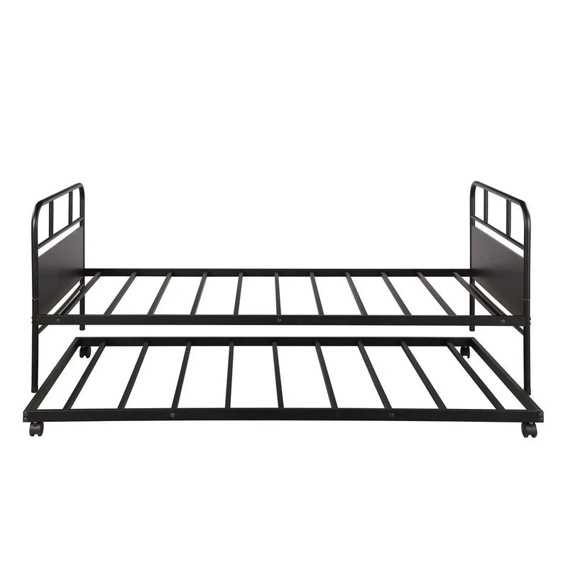 Twin Size Daybed Platform Bed Frame With Trundle Built In Casters - Black by Unique Piece Furniture