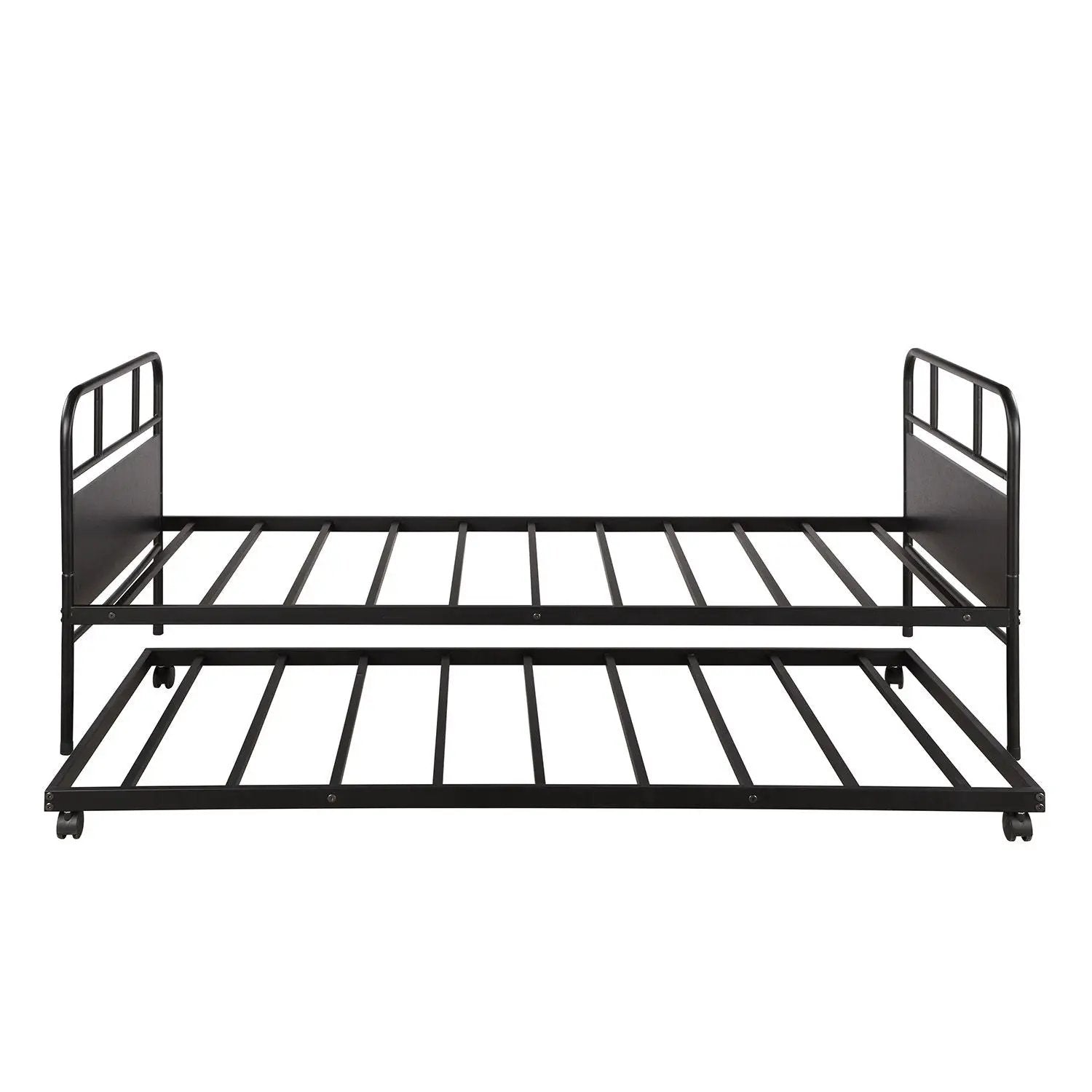 Twin Size Daybed Platform Bed Frame With Trundle Built In Casters - Black by HouseOfZazla
