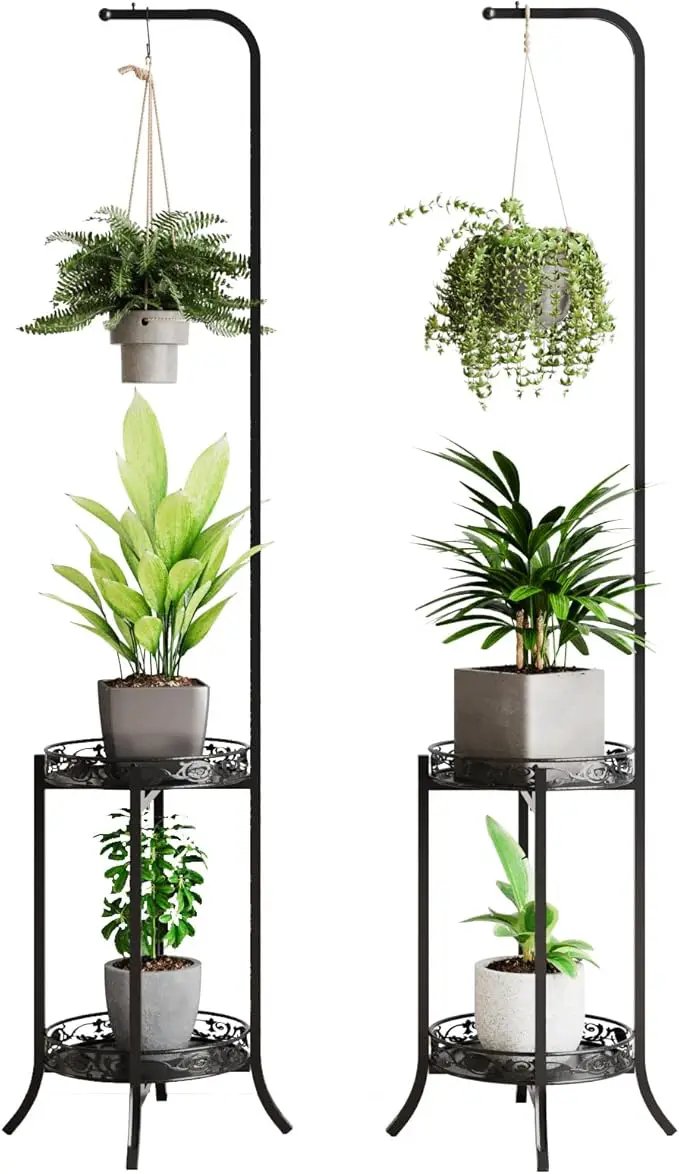 COPREE 2-tier Hanging Plant Stand 2 Pack, Space-Saving Iron Planter Shelves Flower Pot Organizer Rack Multiple Flower Pot Display Holder Shelf Indoor Outdoor Heavy Duty Planter Shelving Unit by GreenHaven Gardens