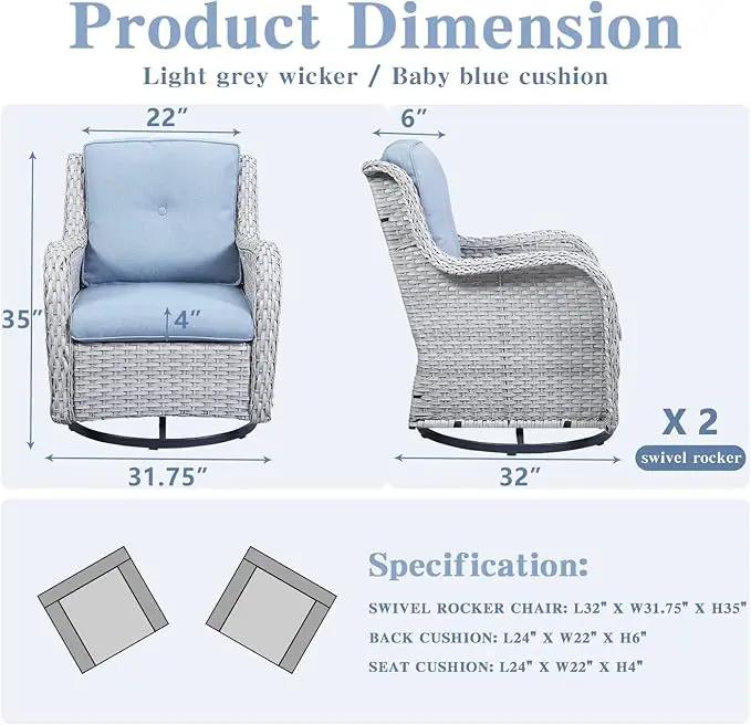 Outdoor Swivel Rcoker Patio Chairs - Outdoor Swivel Patio Chairs Set of 2 Wicker Chair Patio Furniture Sets with Covered Cushion for Porch Deck Balcony Garden, Baby Blue by GreenHaven Gardens