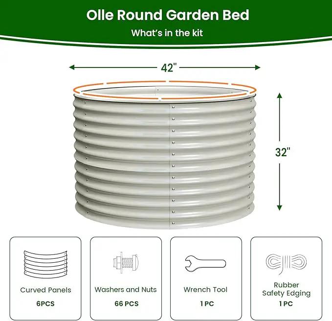 Olle 32" Tall, Raised Beds for Gardening Galvanized Raised Garden Beds Round Garden Bed Metal Flower Bed Outdoor, Backyard Garden Planter Box, Ivory by GreenHaven Gardens
