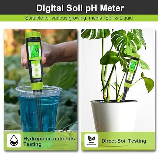 Digital Soil pH Moisture Tester,Plant Moisture pH Meter for Soil and Water,Great Soil Test Kit for Gardener,Digital 4 in 1 Soil Temp Moisture pH EC Tester for Lawn,Indoor&Outdoor Plant,Potting,Farm by GreenHaven Gardens
