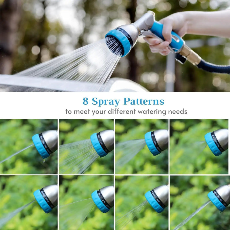 HOSUN Garden Hose Nozzle Sprayer Heavy Duty, 100% Metal Water Hose Nozzle with 8 Spray Patterns, High Pressure Hose Spray Nozzle with Non-Slip Grip for Watering Plant & Lawn, Washing Car & Pet, Blue by GreenHaven Gardens