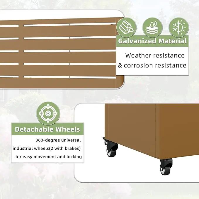 Casaphoria Metal Raised Garden Bed with Trellis and Wheels, 72"x47"x16" Planter Box for Climbing Plants, Vegetables & Vines, Features Drainage Holes and Privacy Screen (Brown-Louvered) by GreenHaven Gardens